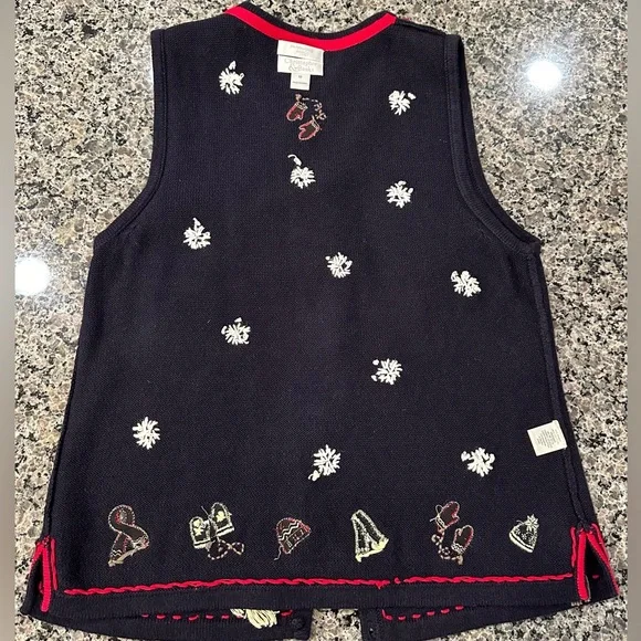 🎄VTG Christopher & Banks Hand Embroidered Christmas Knit Sweater Vest Size Med - Picture 15 of 16